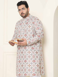 SOJANYA PLUS Ethnic Motifs Printed Band Collar Straight Cotton Linen Kurta