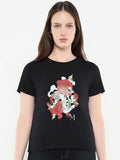 Rareism Wanita Grafik T-Shirt Leher Pusingan Dicetak