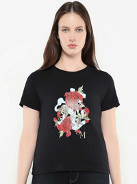Rareism Wanita Grafik T-Shirt Leher Pusingan Dicetak