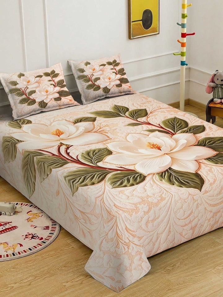 Myntra Elegant Homes Cream Floral 400 TC Cadar 7D King Dengan 2 Sarung Bantal 98''x 88''