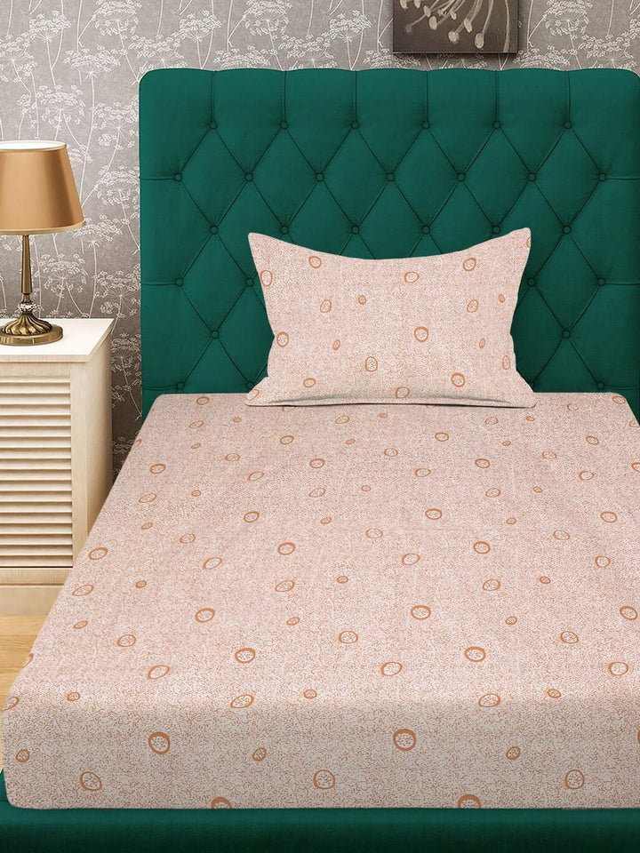 KLOTTHE Orange & Beige Geometric 300 TC Single Bedsheet with 1 Pillow Covers