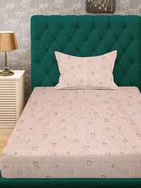 KLOTTHE Orange & Beige Geometric 300 TC Single Bedsheet with 1 Pillow Covers