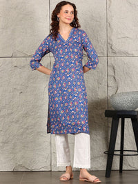 W Women Floral Printed Flared Sleeves Thread Work Kurta