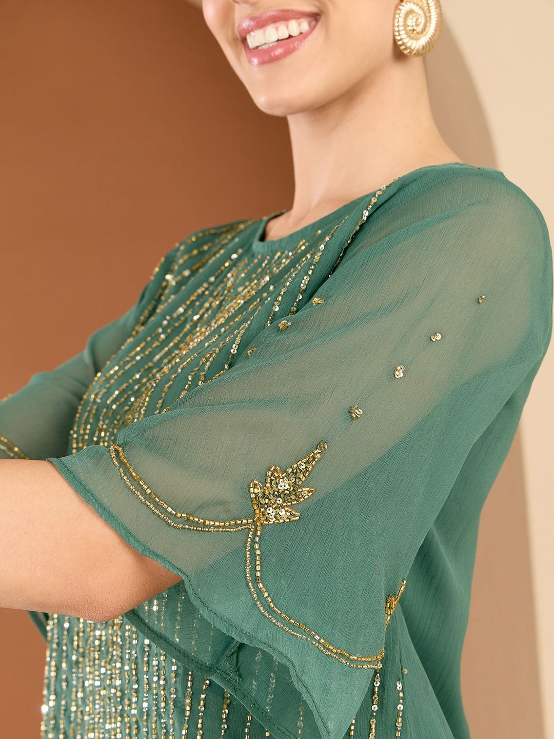 Antheaa Embellished  Round Neck Top & Palazzo Co-Ords