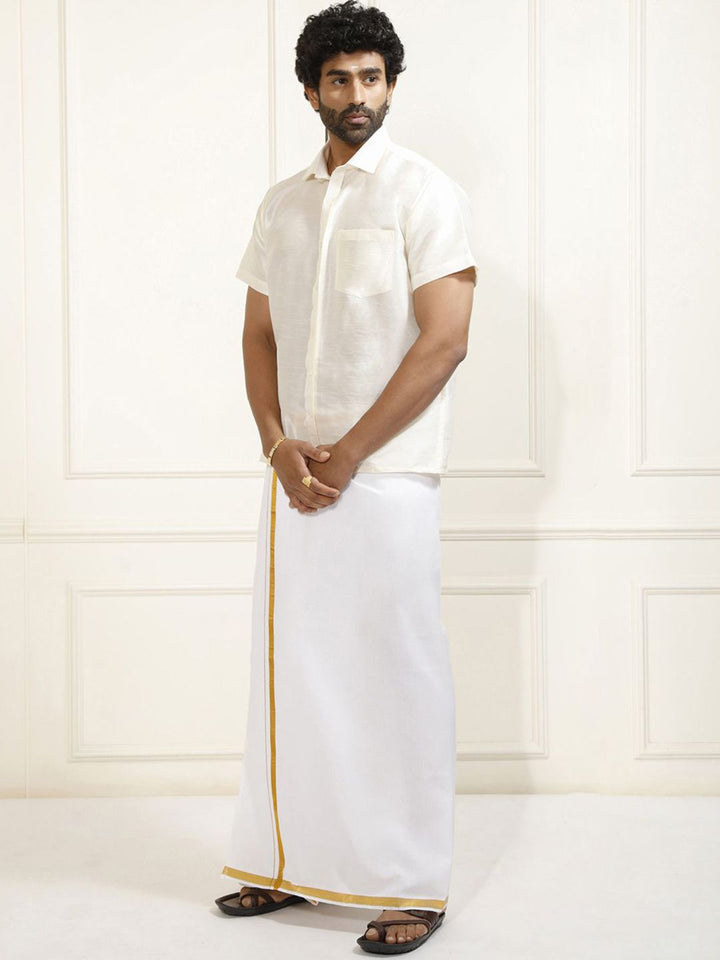 VASTRAMAY Shirt Collar Shirt With Veshti