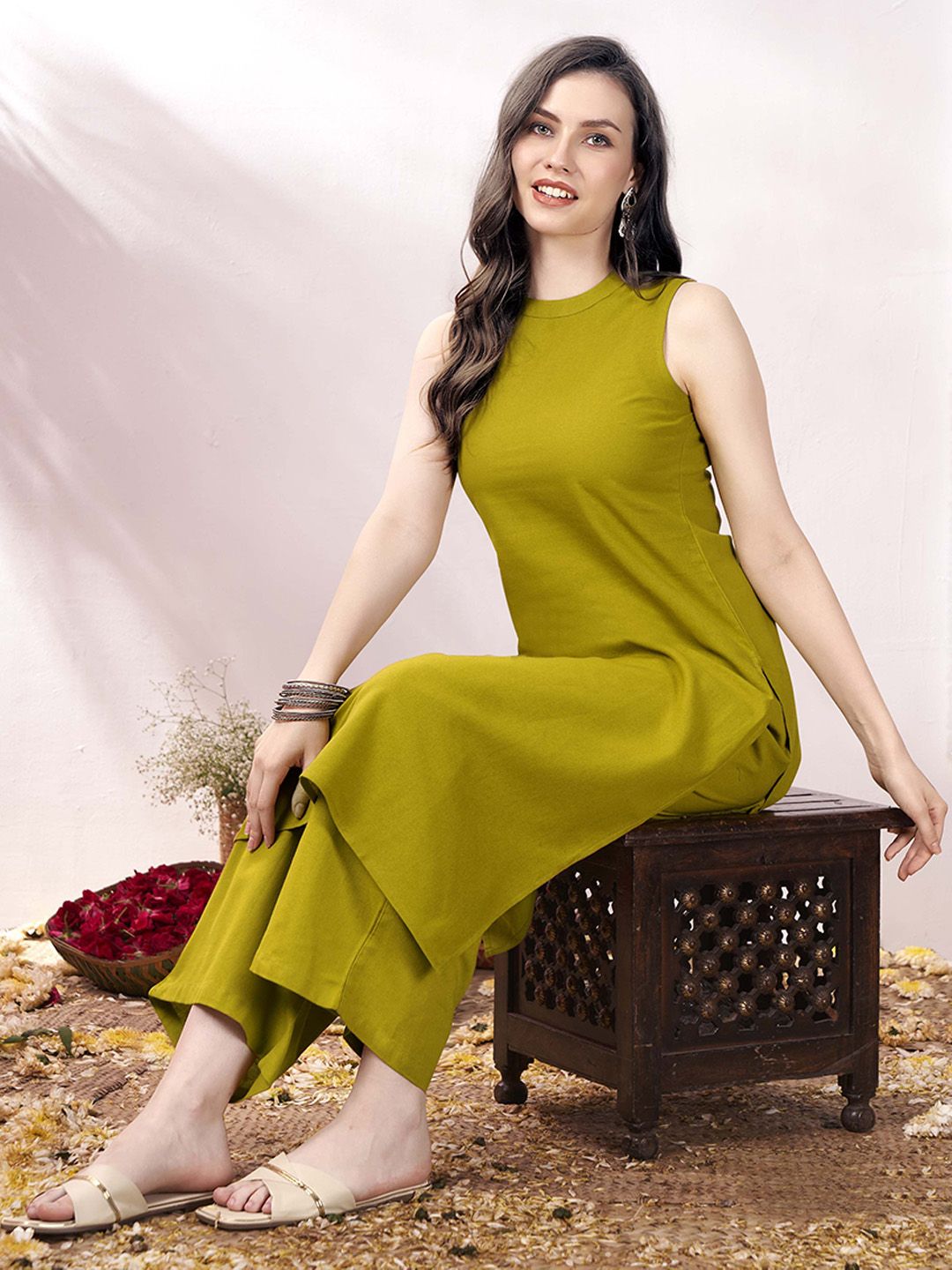Anouk Pure Cotton Sleeveless Kurta & Trouser