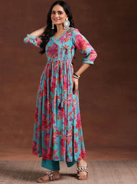 Libas Women Floral Printed Pleated Sequinned Kurta with Trousers & With Dupatta