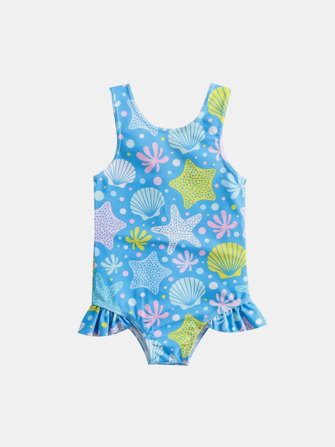YK Girls Printed Round Neck Swimwear Bodysuit