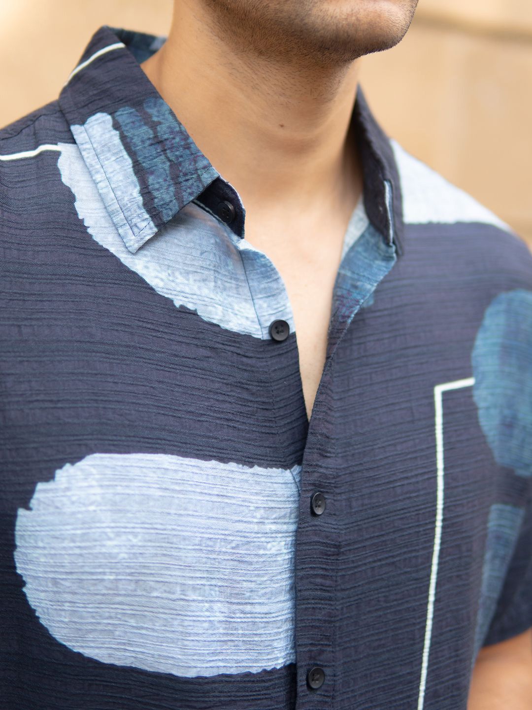 Powerlook Men Navy Abstract Structure Print Shirt