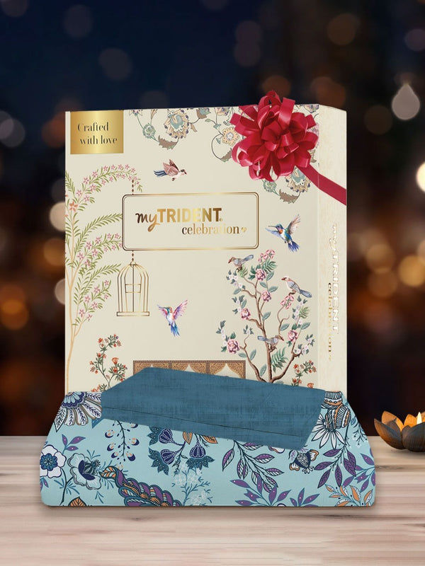 MYTRIDENT Chintz Blue Celebration Flat 144TC Queen Pure Cotton 1 Bedsheet with 2 Pillow Covers