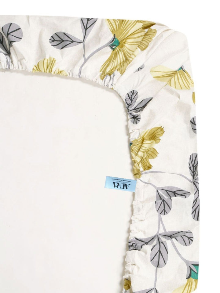 Aura White & Grey Floral 300 TC Set Cadar Double King-2.5 m X 2.25 m