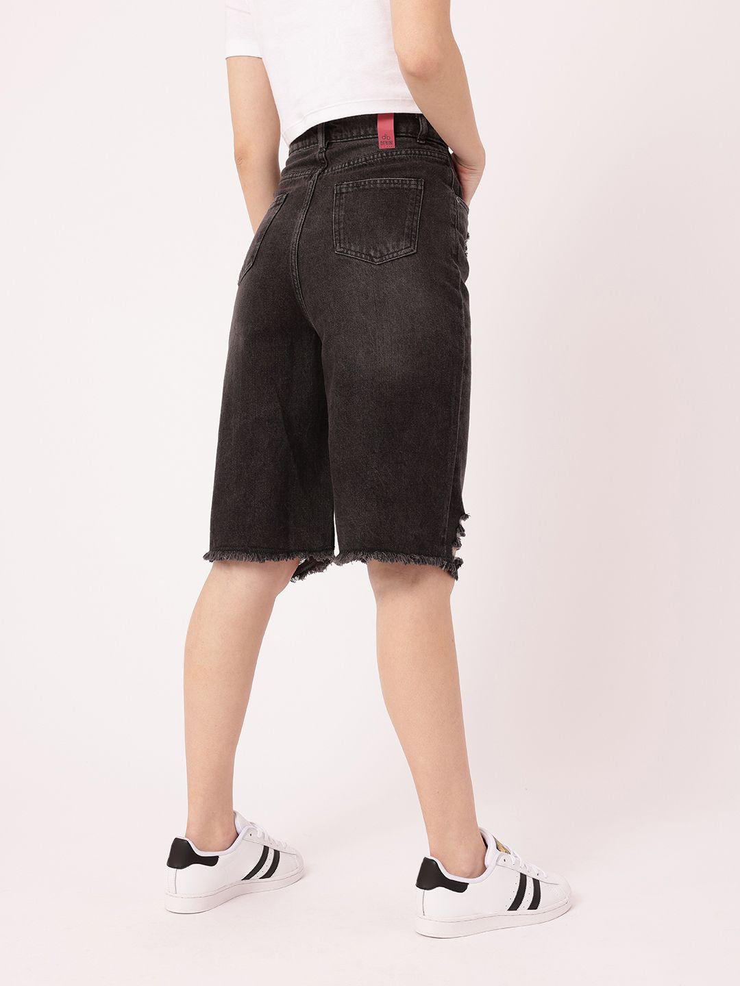 DressBerry Women Edgy Grunge Washed Distressed High-Rise Relaxed Fit Denim Shorts