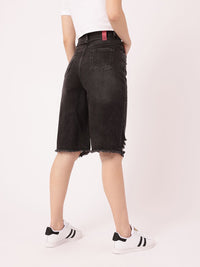 DressBerry Women Edgy Grunge Washed Distressed High-Rise Relaxed Fit Denim Shorts