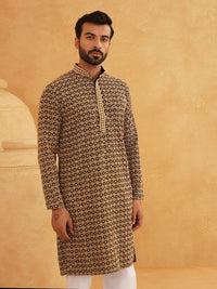 SOJANYA Geometric Sequins Embroidered Mandarin Collar Pure Cotton Straight Long Kurta