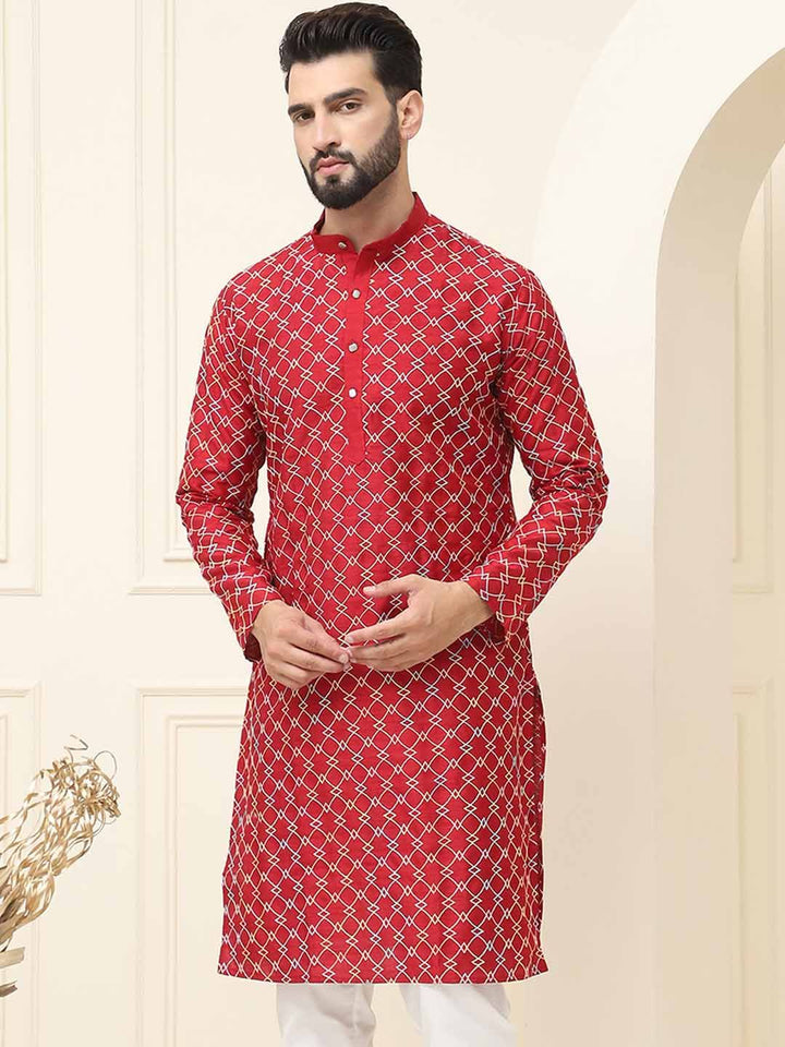 SOJANYA Geometric Embroidered Band Collar Thread Work Straight Kurta