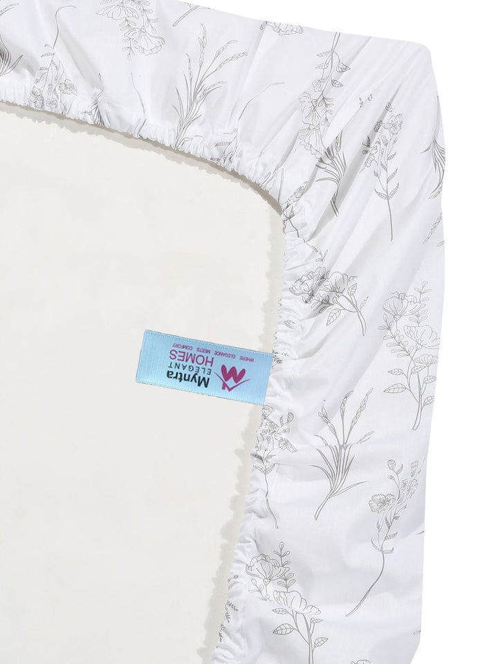 Myntra Elegant Homes White Floral 400 TC Bedsheet with 2 Pillow Covers