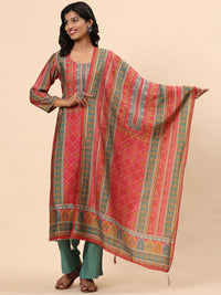 Mamicha Women Ethnic Motifs Printed Regular Mirror Work Pure Cotton Kurta with Trousers & With Dupatta