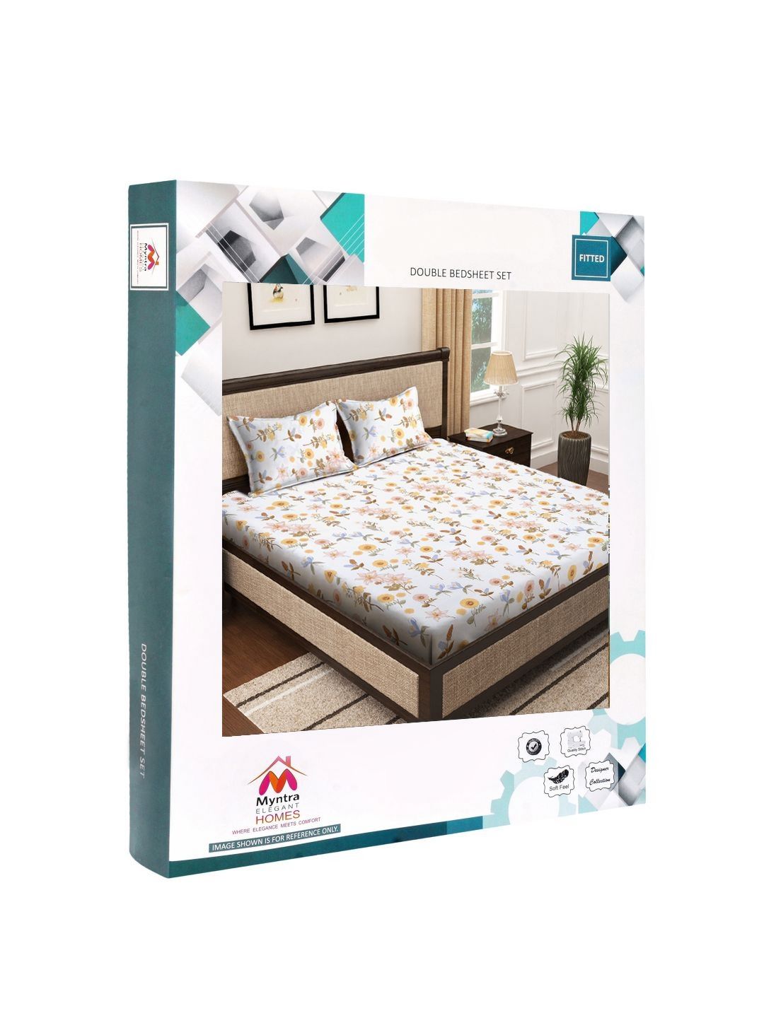 Myntra Elegant Homes White & Green Floral 300 TC King Cadar dengan 2 Sarung Bantal