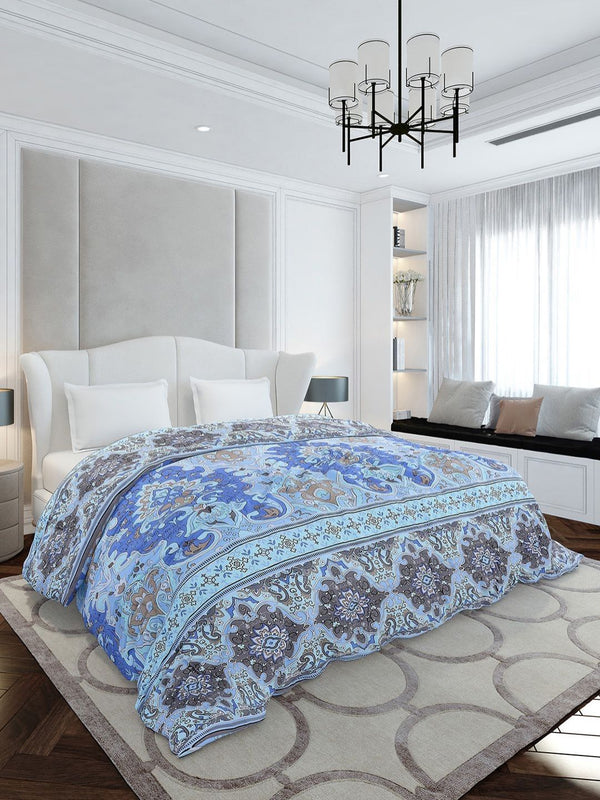 Monte Carlo Blue & White Ethnic Motifs Mild Winter 210 GSM Double Bed Duvet Cover