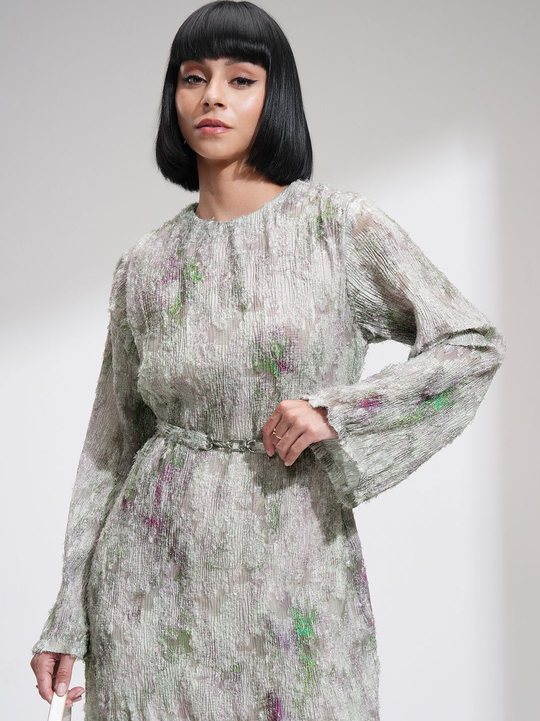 ESPYR By Tokyo Talkies Jacquard Sheath Mini Dress With Belt