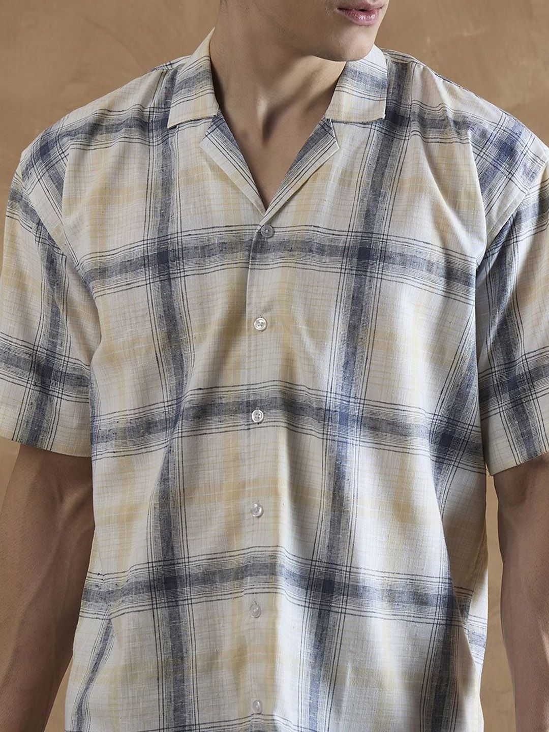 DENNISON Men Oversized Checked Cuban Collar Shirt