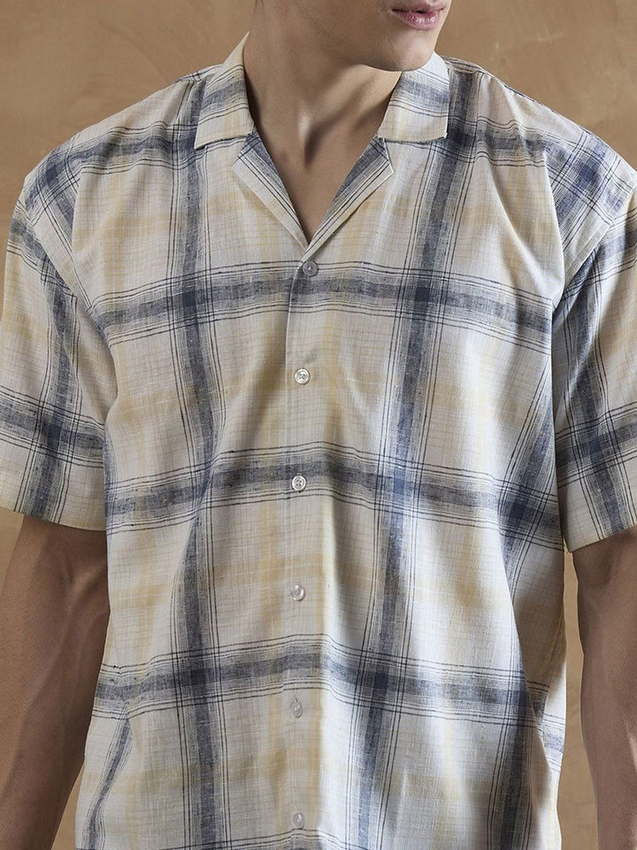 DENNISON Men Oversized Checked Cuban Collar Shirt