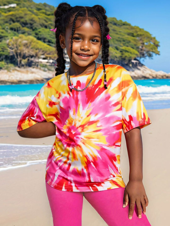YK Girls Tie-Dye T-shirt with Leggings Clothing Set