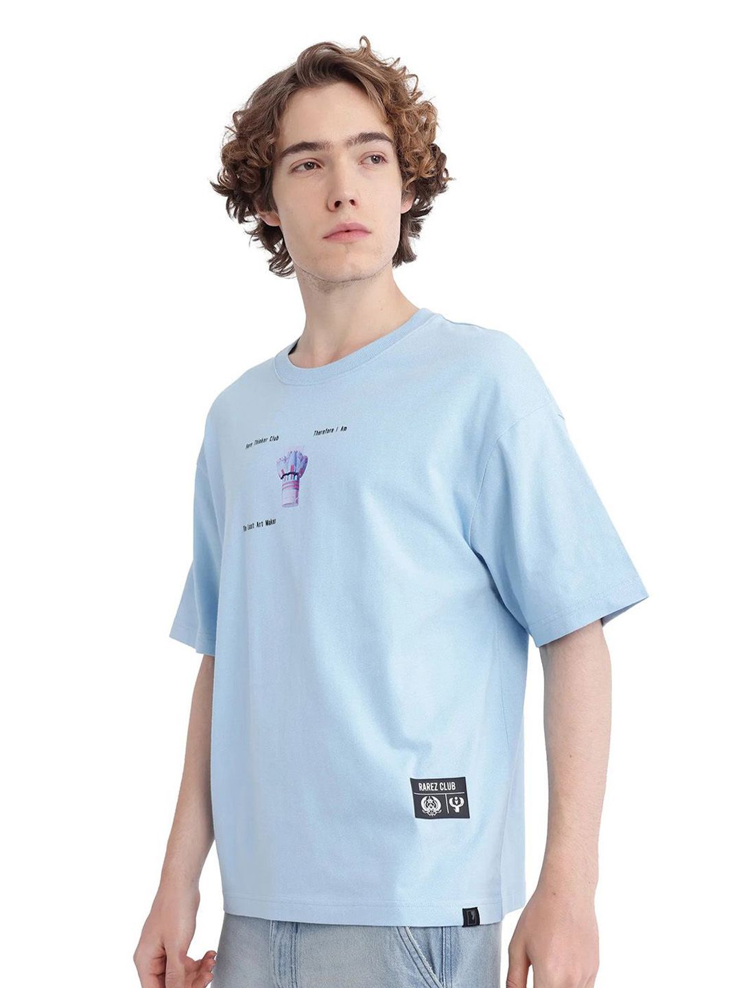 RARE RABBIT Men Graphic Printed Round Neck Cotton Oversized T-shirt