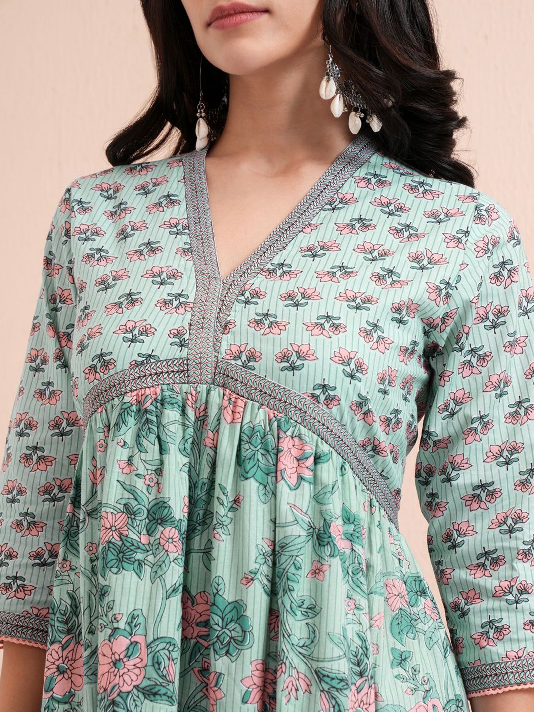 Vishudh Floral Printed A-Line Maxi Cotton Dress