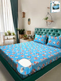 Myntra Elegant Homes Biru Kapas Perbualan 400 TC Dilengkapi Cadar King Superfine dengan 2 Sarung Bantal-98 x 89 inci