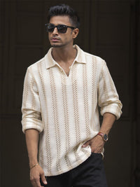 Powerlook Men Striped Polo Collar Relaxed Fit T-shirt