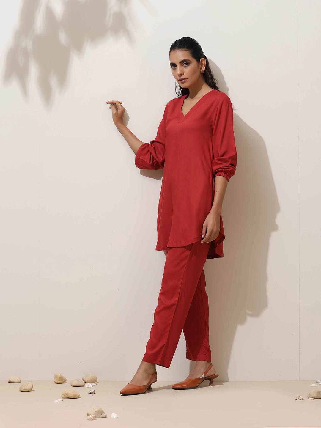 trueBrowns Maroon Viscose Co-ord Set