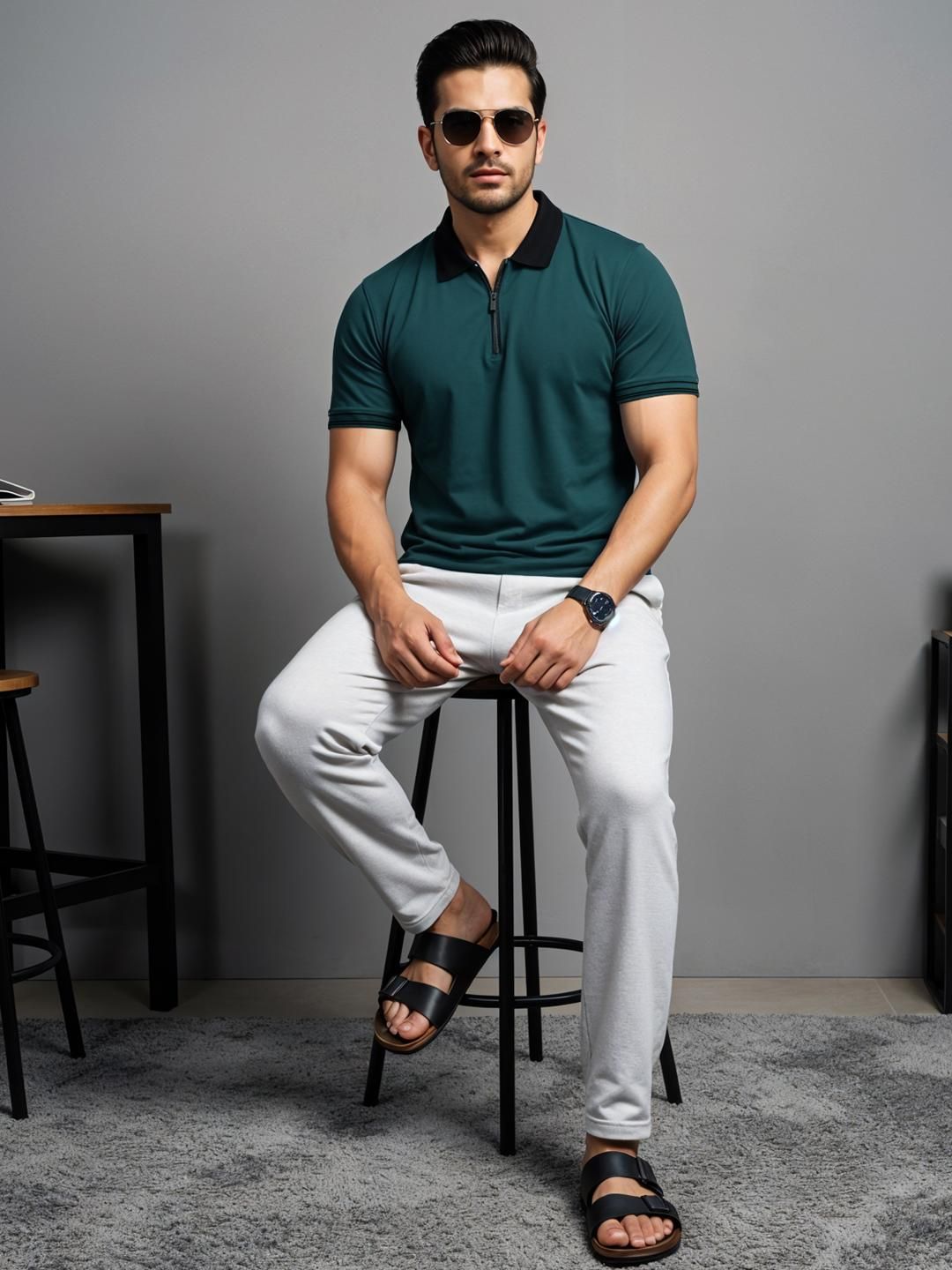 ADRO Men Teal Cotton Tshirts