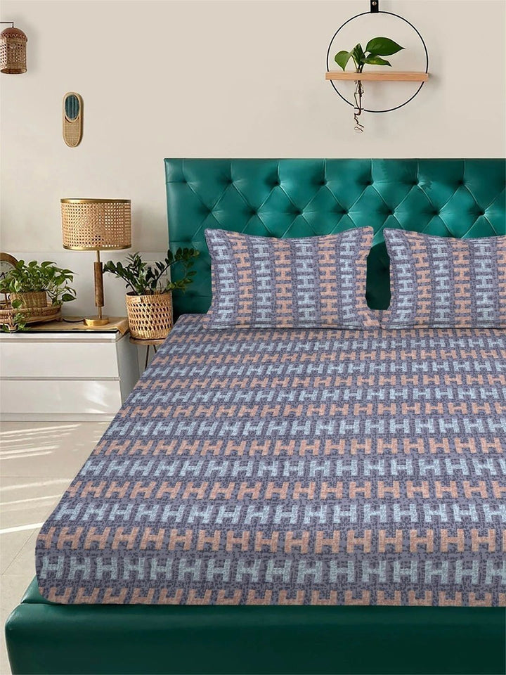 Myntra Elegant Homes Purple & Grey 300 TC King Bedsheet with 2 Pillow Covers