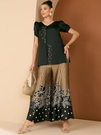 Antheaa Embellished V-Neck Top With Palazzos Co-Ords