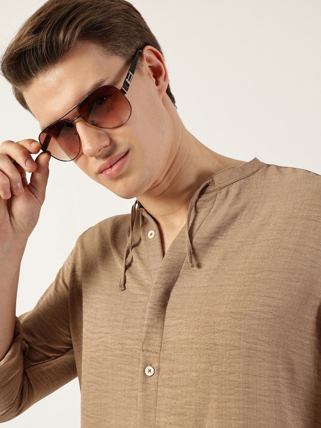 Thomas Scott Men Classic Mandarin Collar Solid Slim Fit Casual Shirt