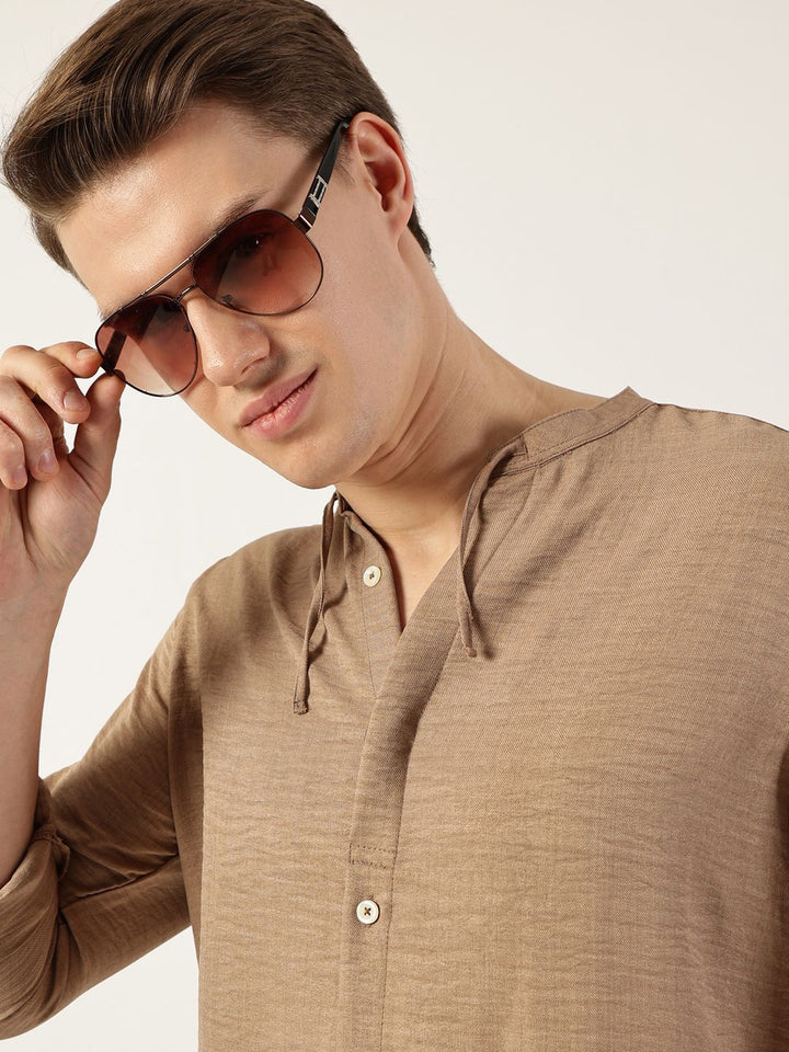 Thomas Scott Men Classic Mandarin Collar Solid Slim Fit Casual Shirt