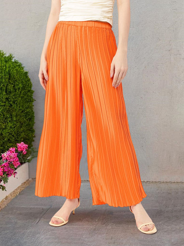 DressBerry Women Urban Glam Accordion Pleats Wide Leg Trousers