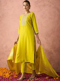 KALINI Ethnic Motifs Embroidered Sequinned Straight Kurta With Trouser & Dupatta