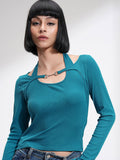 Street By Tokyo Talkies Women Ribbed Halter Cutout Layered Top