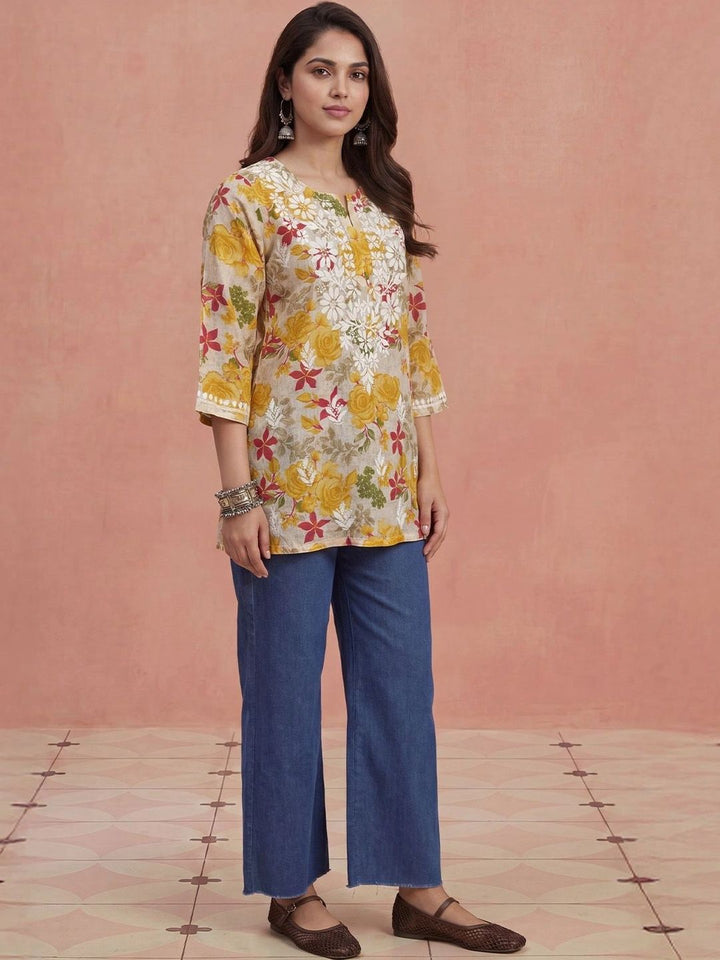 Rumah Wanita Chikankari Floral Printed Chikankari Floral Kurta