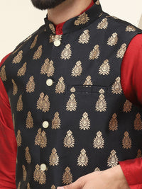 SOJANYA Mandarin Collar Silk Cotton Straight Kurta with Churidar & Nehru jacket