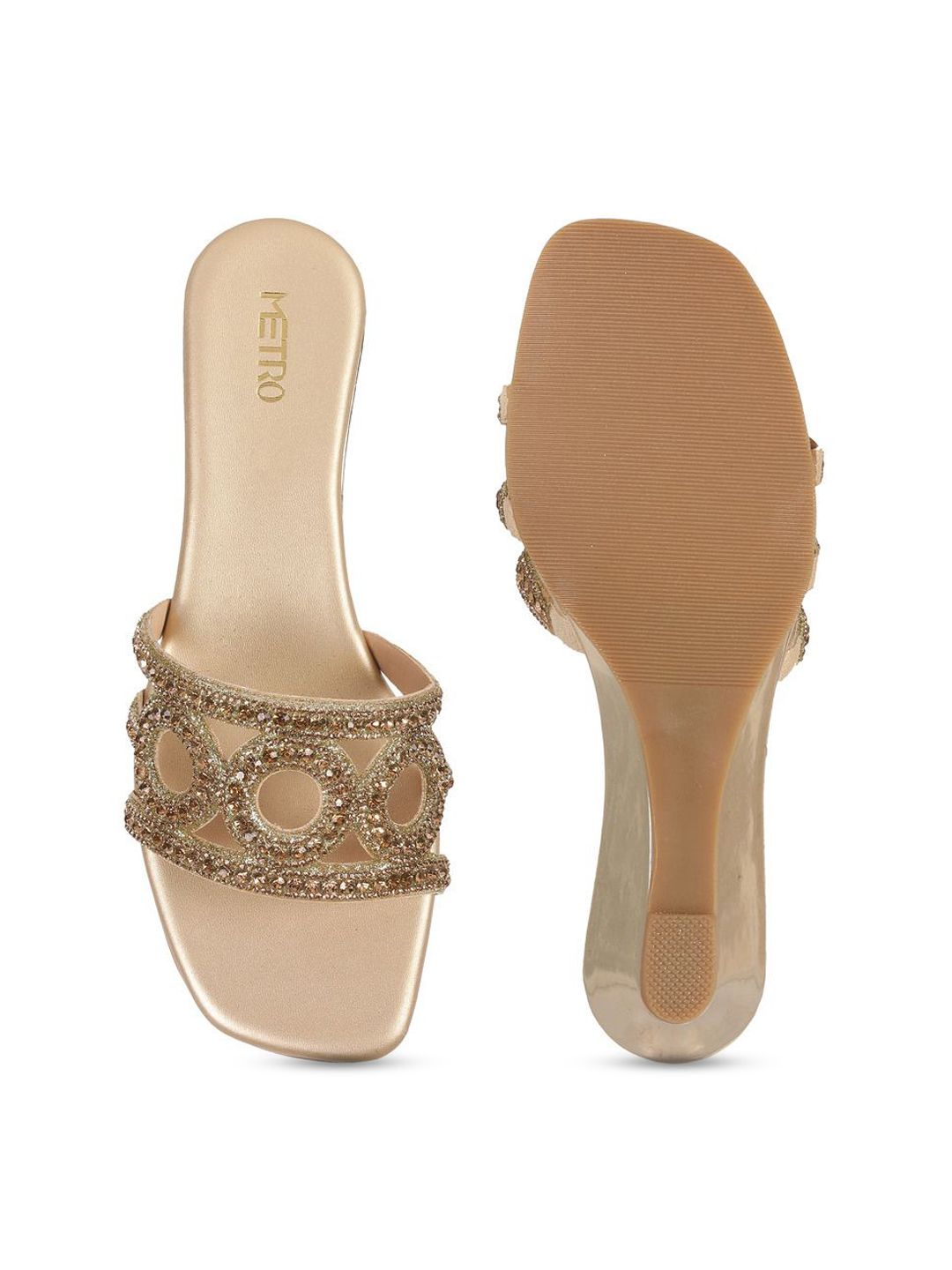 Metro Women Embellished Square Toe Open Toe Heels