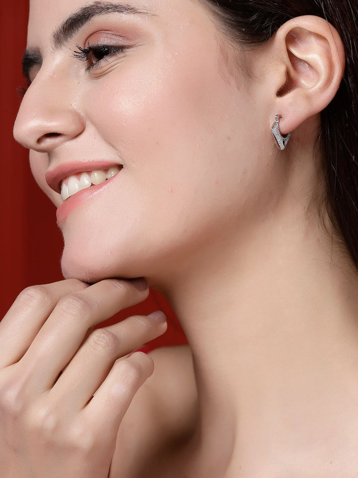 PANASH 925 Sterling Silver Bersalut Rhodium CZ-Stadded Anting-anting Gelung Cinta