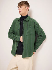 THE BEAR HOUSE Men Spread Collar Vertical Striped Cotton Relaxed Fit Casual Shirt
