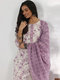 Libas Floral Printed Gotta Patti Pure Cotton Straight Kurta with Trousers & Dupatta
