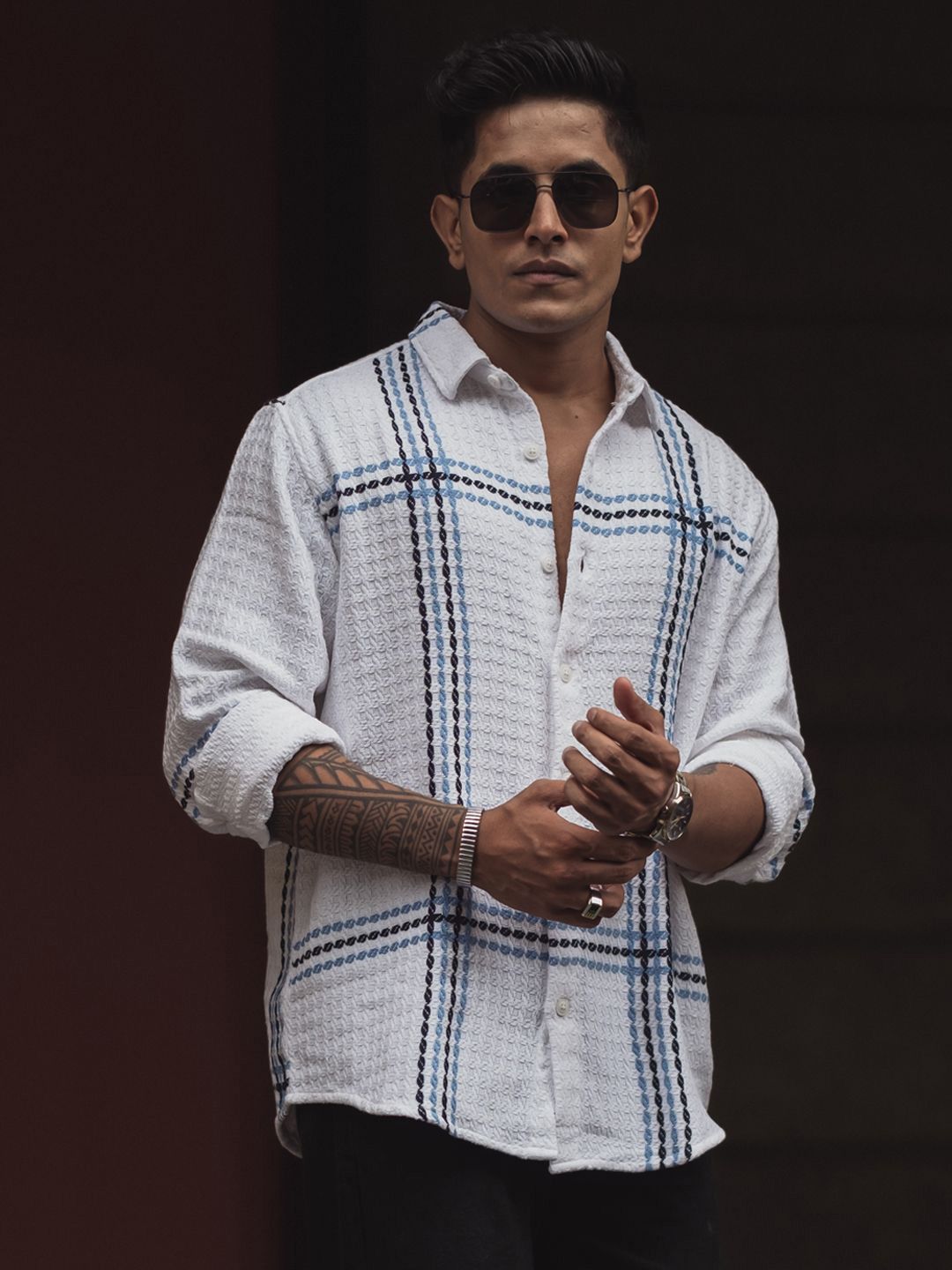 Powerlook Men Spread Collar Tartan Checked Cotton Casual Shirt