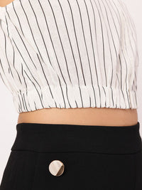 DressBerry Vacay Vest Striped Cotton Linen Blouson Crop Top