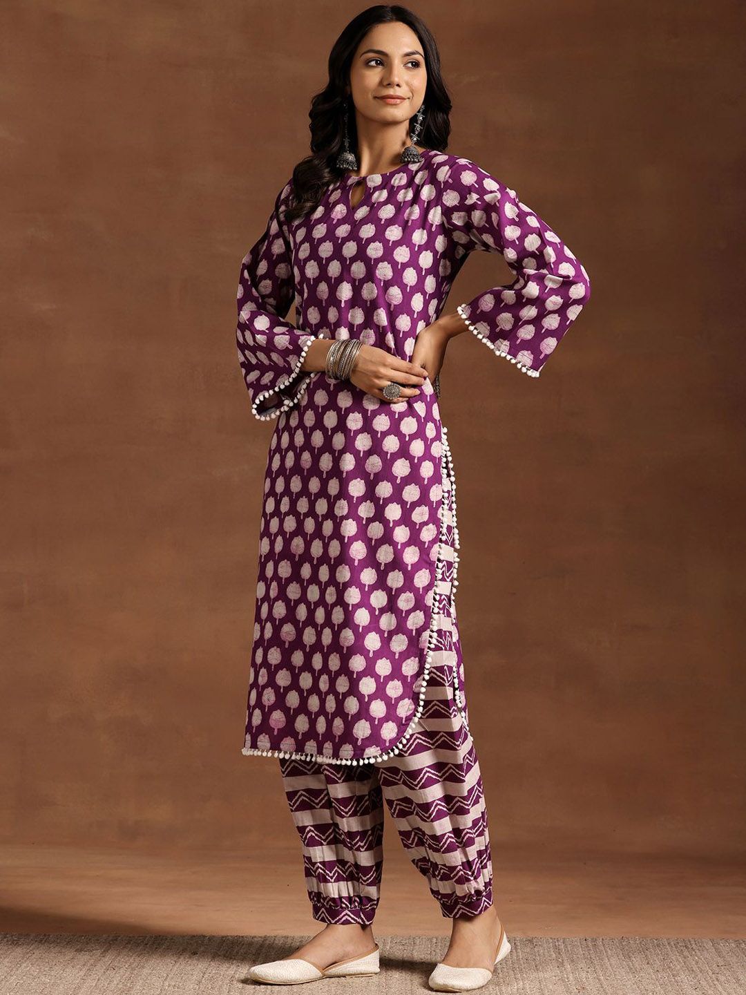 Libas Women Floral Printed Regular Pure Cotton Kurta with Salwar