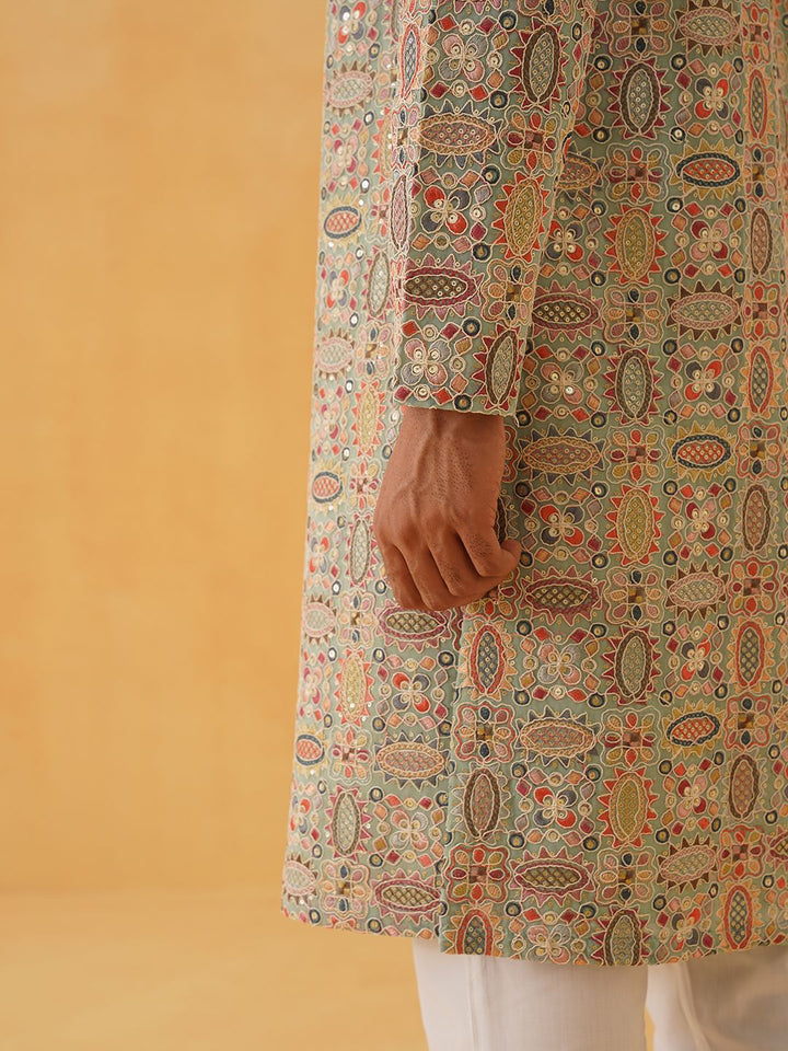 SOJANYA LUXE Lelaki Sulam Benang Kerja Georgette Kurta